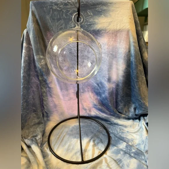 Elegant Glass Hanging Terrarium with Black Stand - Picture 2 of 5